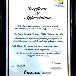 HelpAge India. Certificate of Appreciation