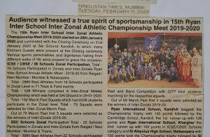 15th Ryan Inter School Inter Zonal Athletic Championship Meet 2019-2020