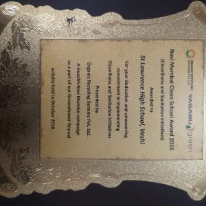 Navi Mumbai school award 2016 for cleanliness and sanitation initiatives.